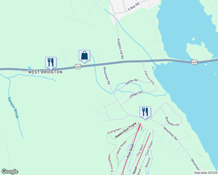 map of restaurants, bars, coffee shops, grocery stores, and more near 37 Mountain Road in Bridgton