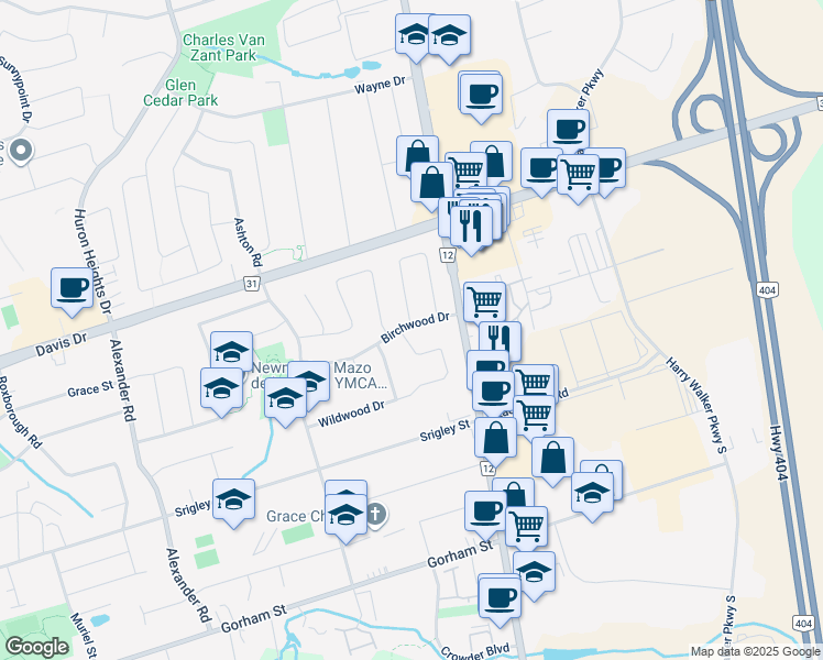 map of restaurants, bars, coffee shops, grocery stores, and more near 1098 Wildwood Drive in Newmarket
