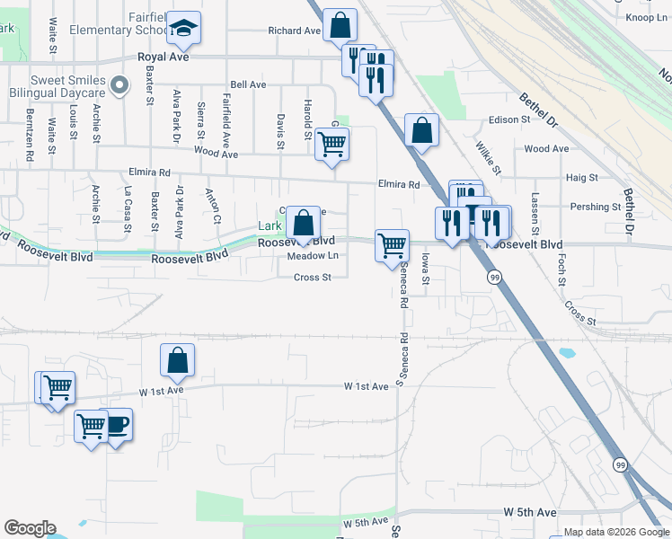 map of restaurants, bars, coffee shops, grocery stores, and more near 3100 Cross Street in Eugene