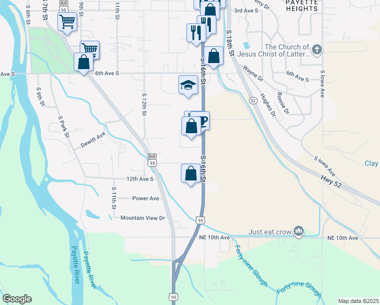 map of restaurants, bars, coffee shops, grocery stores, and more near 1020 South 16th Street in Payette