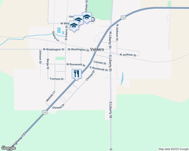 map of restaurants, bars, coffee shops, grocery stores, and more near 513 Christel Drive in Valders