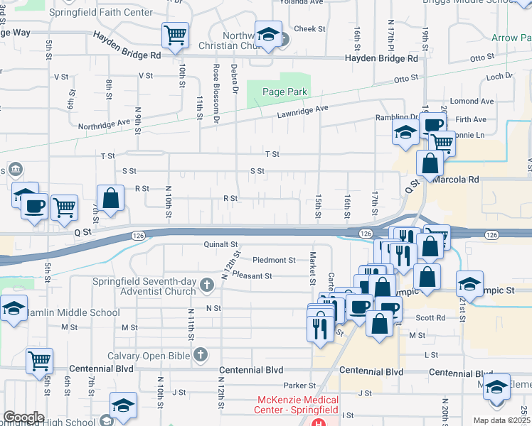 map of restaurants, bars, coffee shops, grocery stores, and more near in Springfield