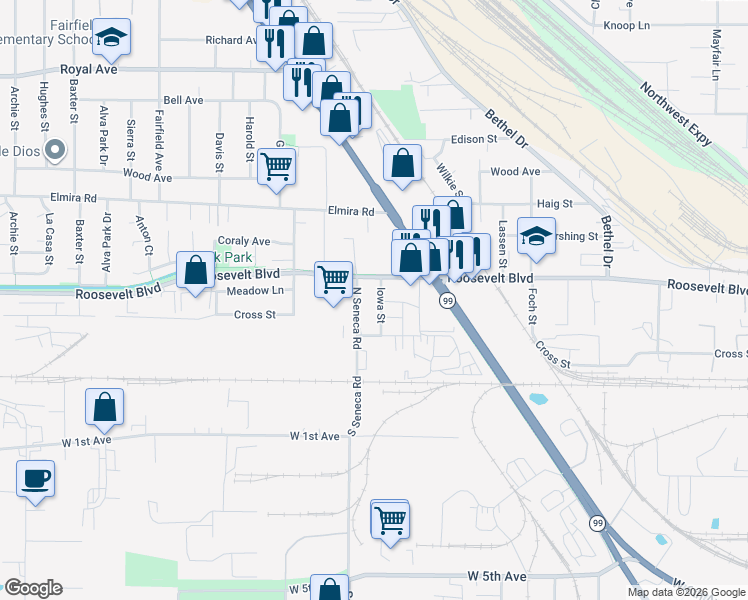 map of restaurants, bars, coffee shops, grocery stores, and more near 124 Iowa Street in Eugene