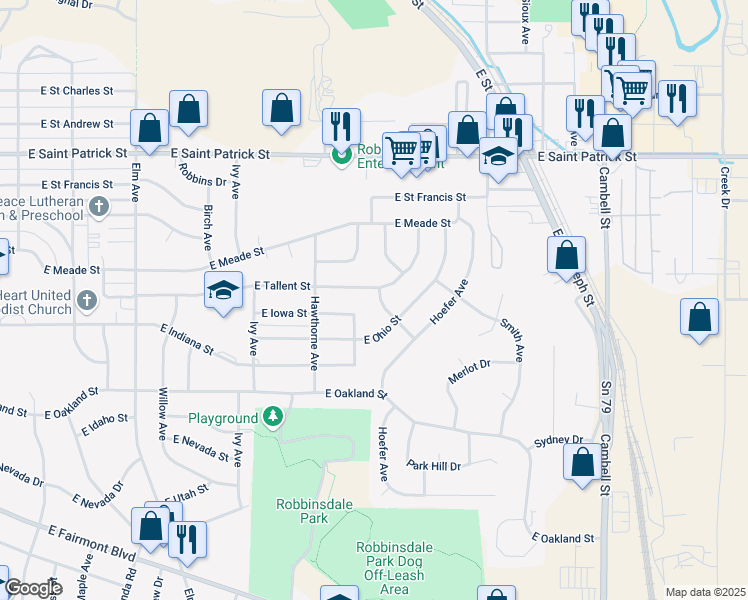map of restaurants, bars, coffee shops, grocery stores, and more near 834 Iowa Street in Rapid City
