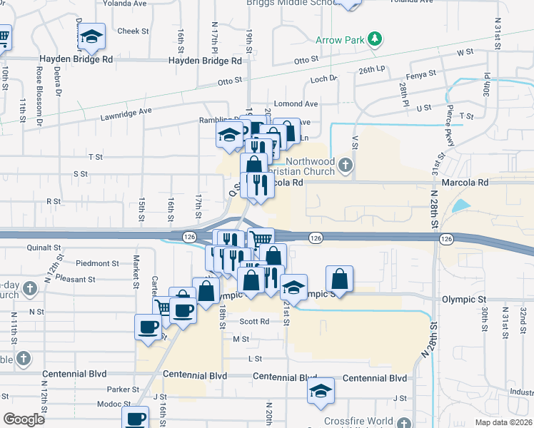 map of restaurants, bars, coffee shops, grocery stores, and more near 1871 Mohawk Boulevard in Springfield