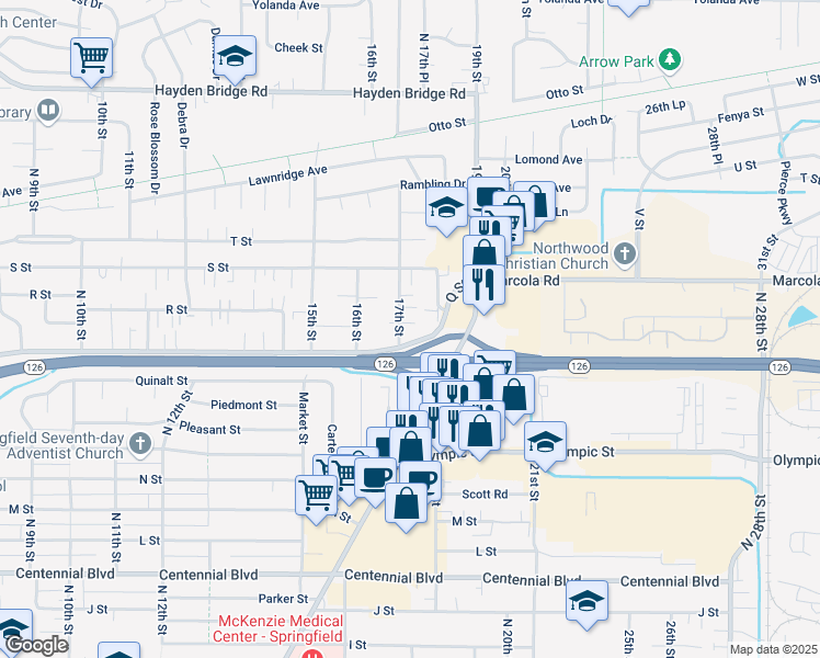 map of restaurants, bars, coffee shops, grocery stores, and more near 1811 17th Street in Springfield