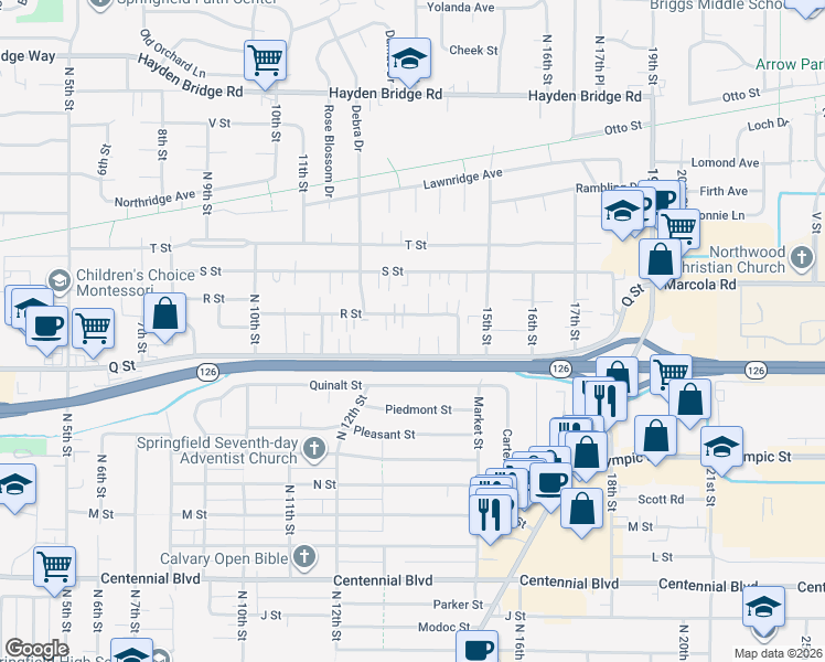 map of restaurants, bars, coffee shops, grocery stores, and more near in Springfield