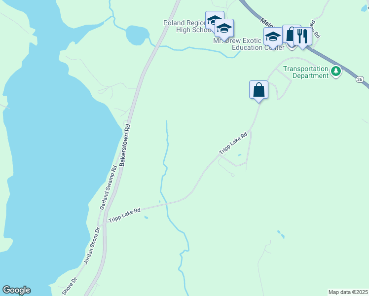 map of restaurants, bars, coffee shops, grocery stores, and more near 265 Tripp Lake Road in Poland