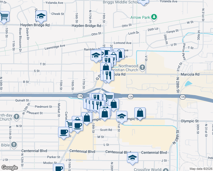 map of restaurants, bars, coffee shops, grocery stores, and more near 1871 Mohawk Boulevard in Springfield