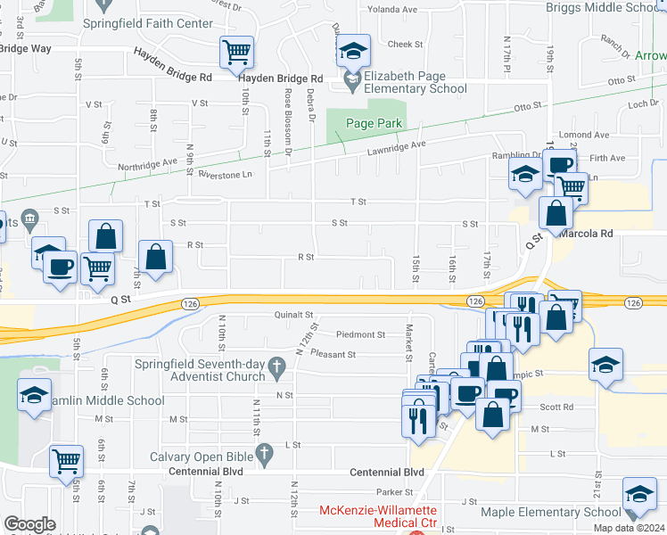map of restaurants, bars, coffee shops, grocery stores, and more near 1917 Debra Drive in Springfield