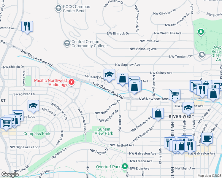 map of restaurants, bars, coffee shops, grocery stores, and more near in Deschutes County