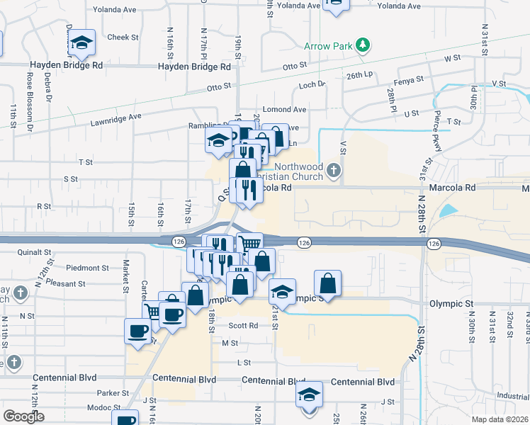 map of restaurants, bars, coffee shops, grocery stores, and more near 2005 Marcola Road in Springfield