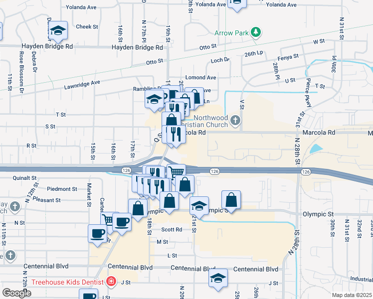 map of restaurants, bars, coffee shops, grocery stores, and more near 2005 Marcola Road in Springfield