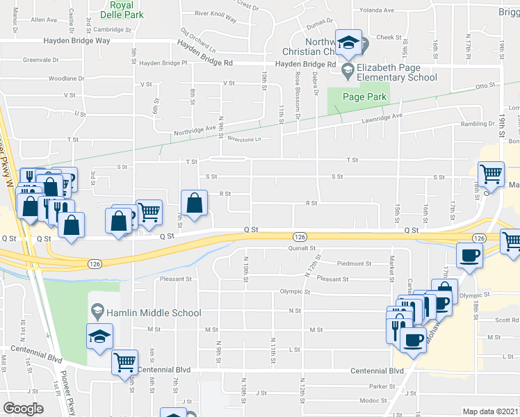 map of restaurants, bars, coffee shops, grocery stores, and more near 1905 10th Street in Springfield