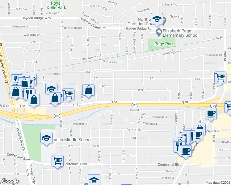 map of restaurants, bars, coffee shops, grocery stores, and more near 1905 10th Street in Springfield
