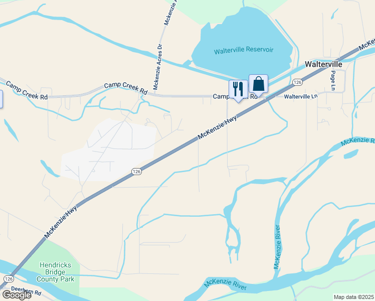 map of restaurants, bars, coffee shops, grocery stores, and more near 39200 McKenzie Highway in Springfield