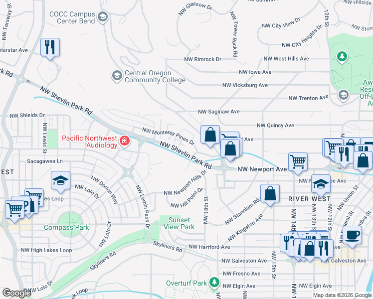map of restaurants, bars, coffee shops, grocery stores, and more near in Deschutes County