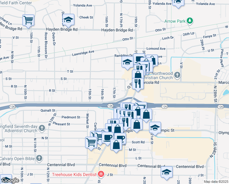 map of restaurants, bars, coffee shops, grocery stores, and more near 1920 17th Street in Springfield
