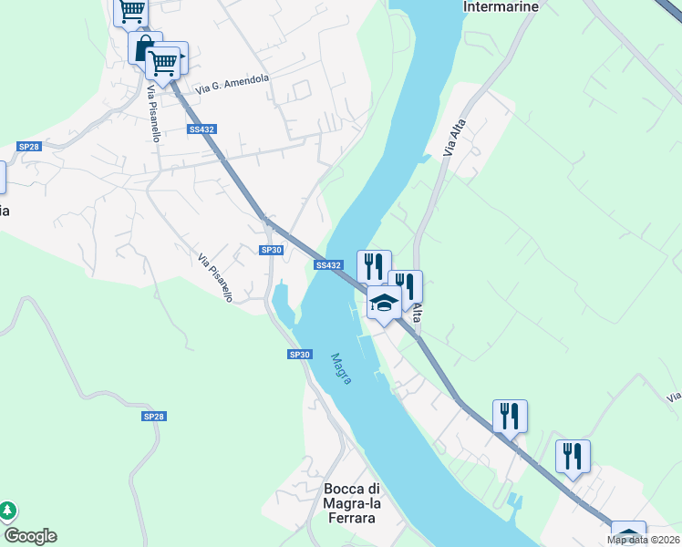 map of restaurants, bars, coffee shops, grocery stores, and more near 7 Via Poggio Scafa in Provincia della Spezia