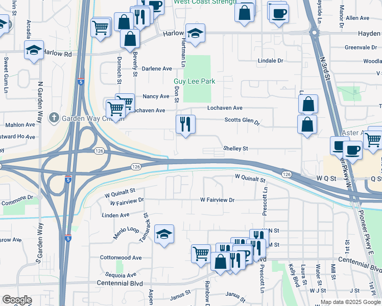map of restaurants, bars, coffee shops, grocery stores, and more near 1951 Don Street in Springfield