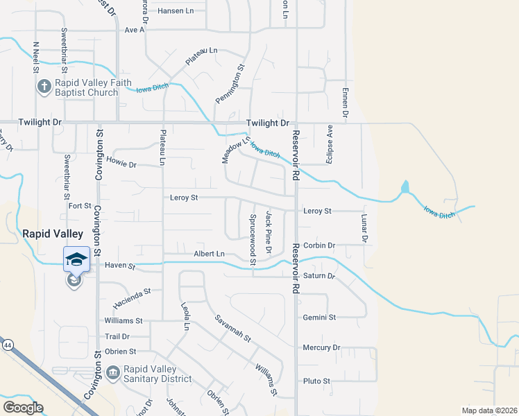 map of restaurants, bars, coffee shops, grocery stores, and more near 5180 Leroy Street in Rapid City