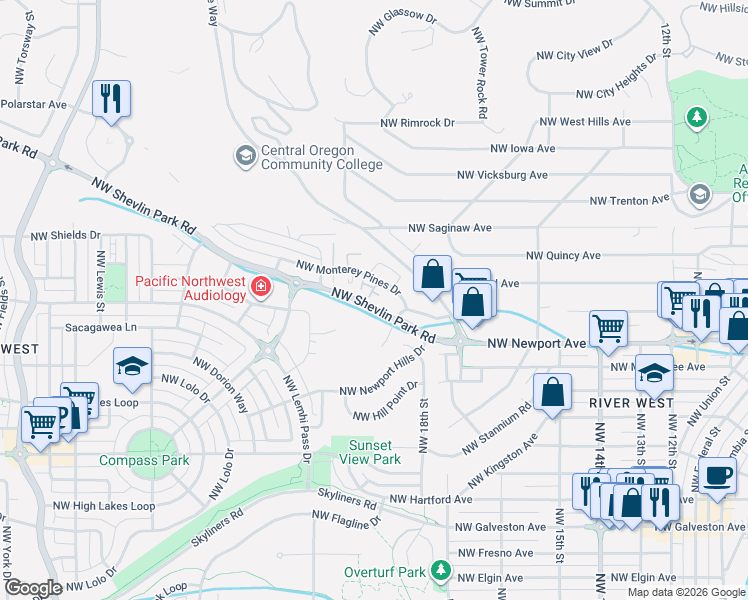 map of restaurants, bars, coffee shops, grocery stores, and more near in Deschutes County