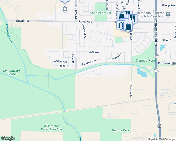 map of restaurants, bars, coffee shops, grocery stores, and more near 4981 Morely Loop in Eugene