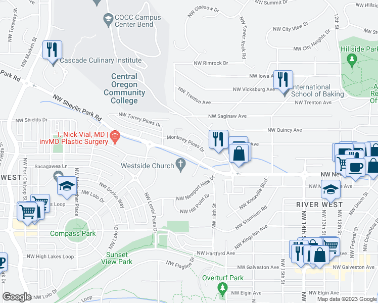 map of restaurants, bars, coffee shops, grocery stores, and more near in Deschutes County