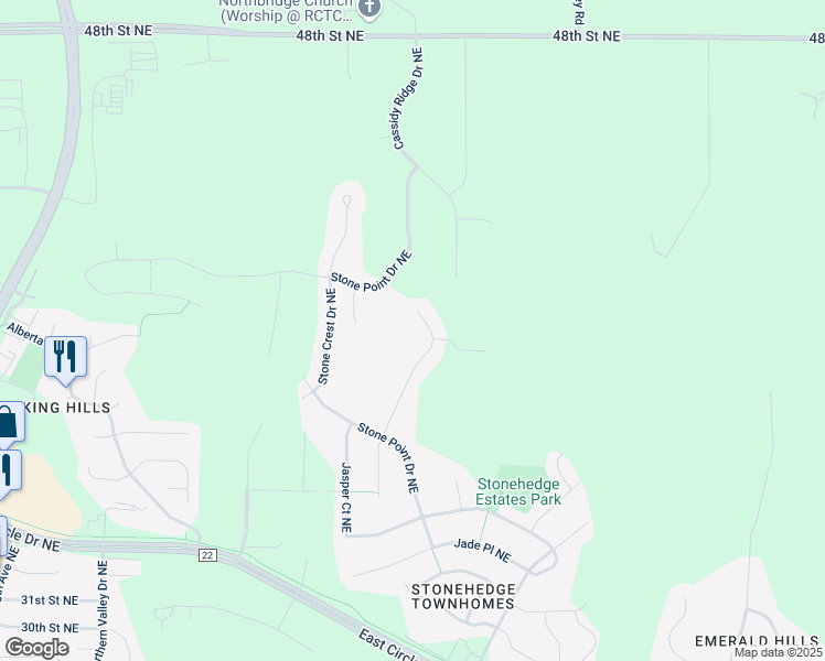 map of restaurants, bars, coffee shops, grocery stores, and more near 4071 Cameo Place Northeast in Rochester