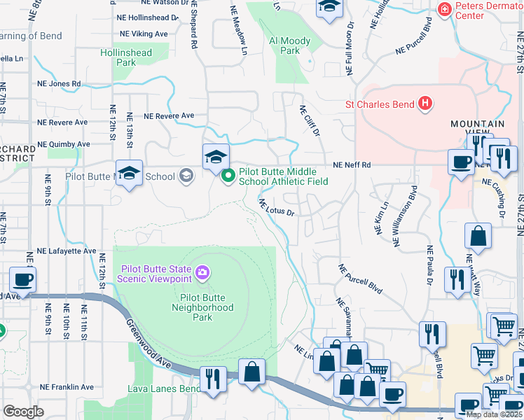 map of restaurants, bars, coffee shops, grocery stores, and more near 1761 Northeast Lotus Drive in Bend