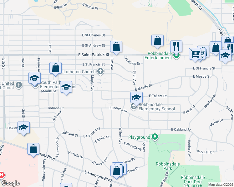 map of restaurants, bars, coffee shops, grocery stores, and more near 322 East Meade Street in Rapid City