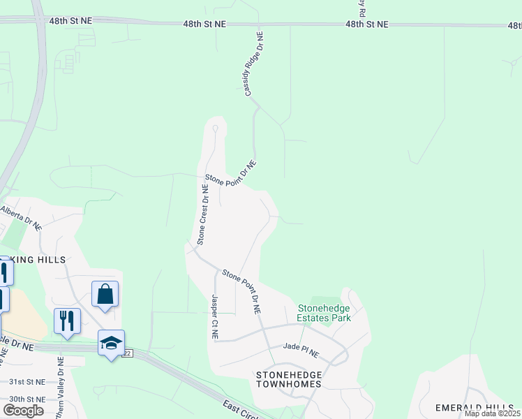 map of restaurants, bars, coffee shops, grocery stores, and more near 4034 Cameo Place Northeast in Rochester