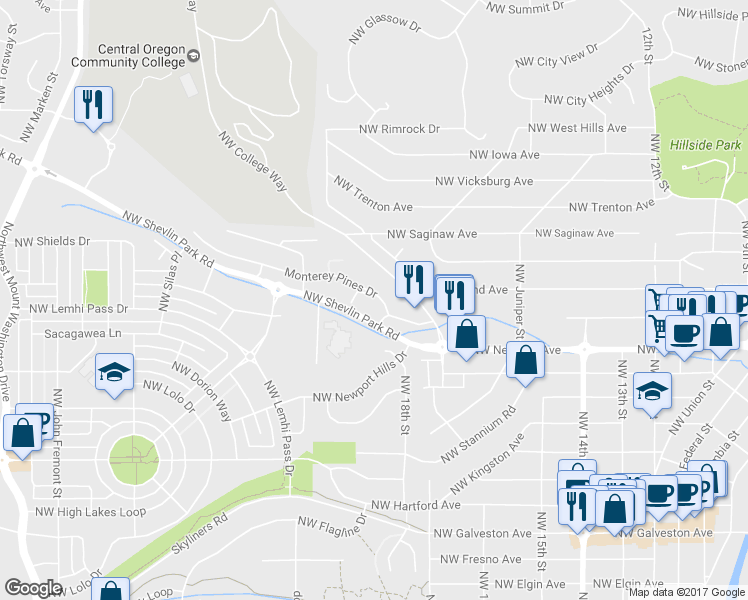 map of restaurants, bars, coffee shops, grocery stores, and more near in Deschutes County