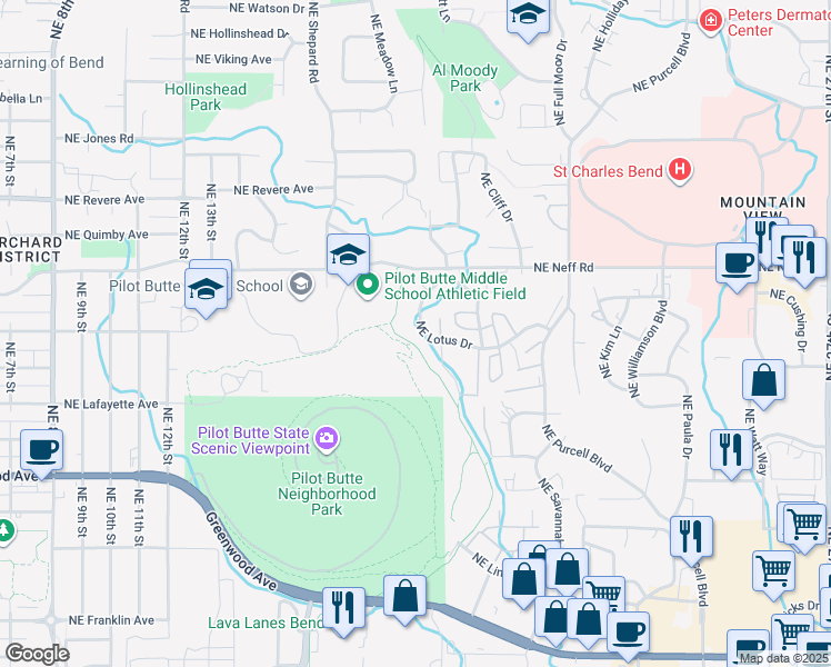 map of restaurants, bars, coffee shops, grocery stores, and more near 1760 Northeast Lotus Drive in Bend