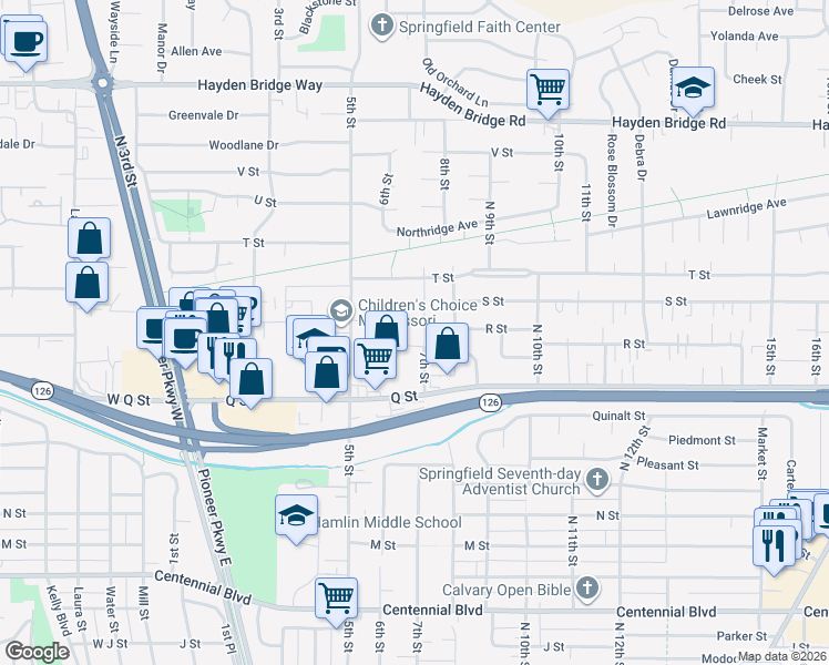 map of restaurants, bars, coffee shops, grocery stores, and more near 1930 7th Street in Springfield