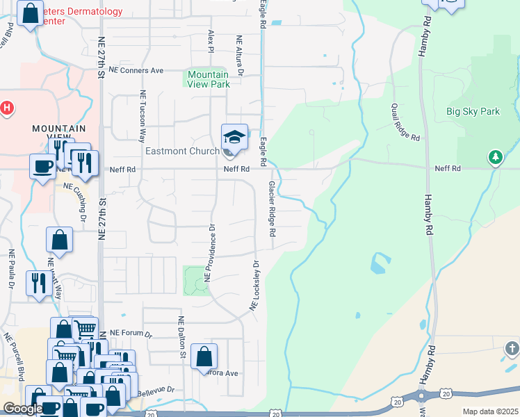 map of restaurants, bars, coffee shops, grocery stores, and more near 1408 Northeast Locksley Drive in Bend