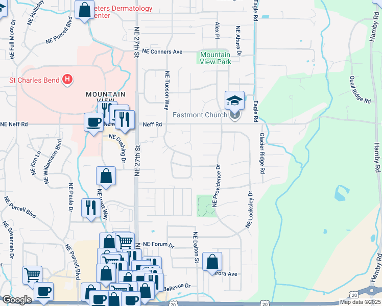 map of restaurants, bars, coffee shops, grocery stores, and more near 3008 Northeast Charleston Court in Bend