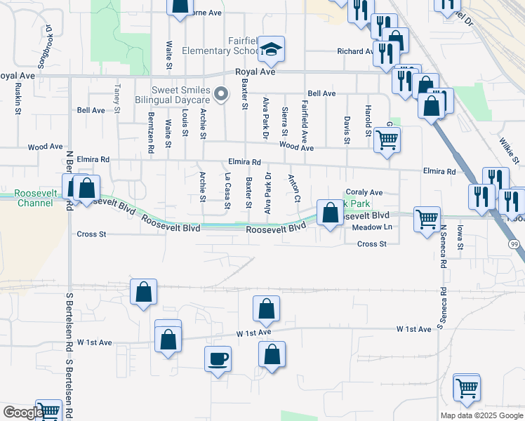 map of restaurants, bars, coffee shops, grocery stores, and more near 212 Alva Park Drive in Eugene