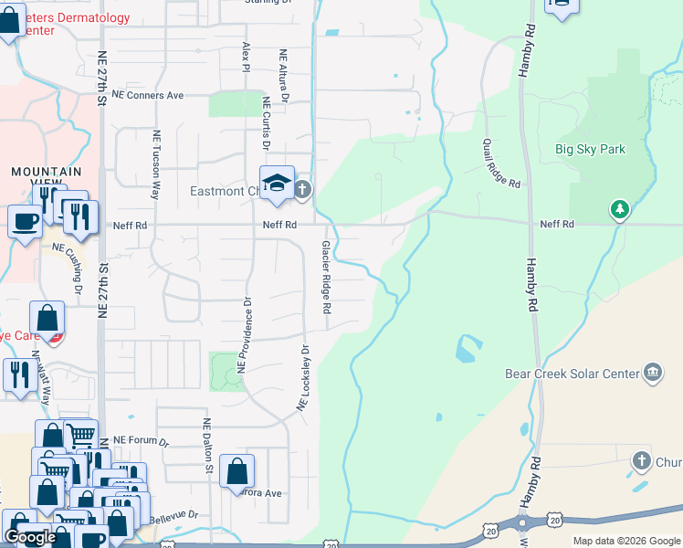 map of restaurants, bars, coffee shops, grocery stores, and more near 3324 Northeast Hoona Drive in Bend