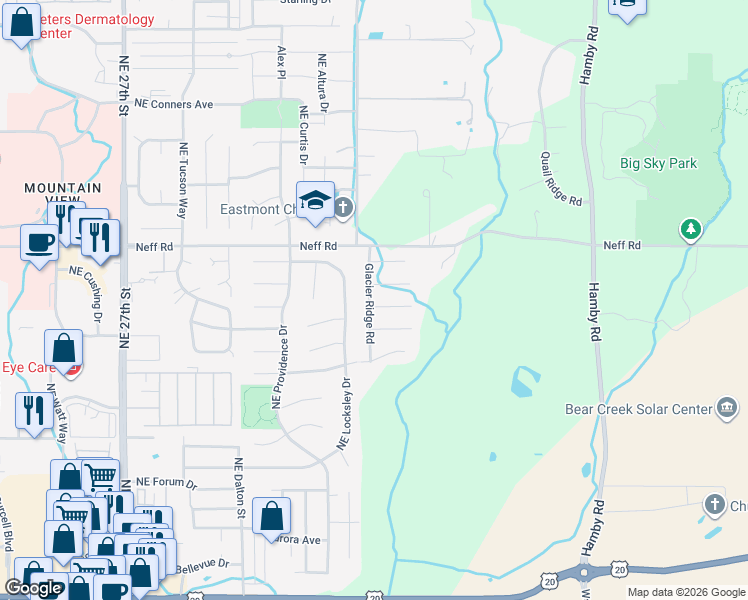 map of restaurants, bars, coffee shops, grocery stores, and more near 3324 Northeast Hoona Drive in Bend