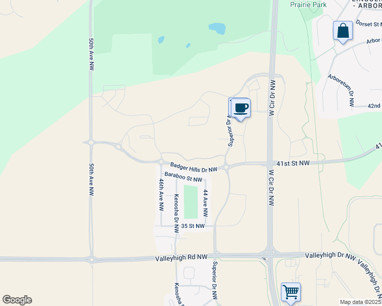 map of restaurants, bars, coffee shops, grocery stores, and more near 3975 Superior Drive Northwest in Rochester