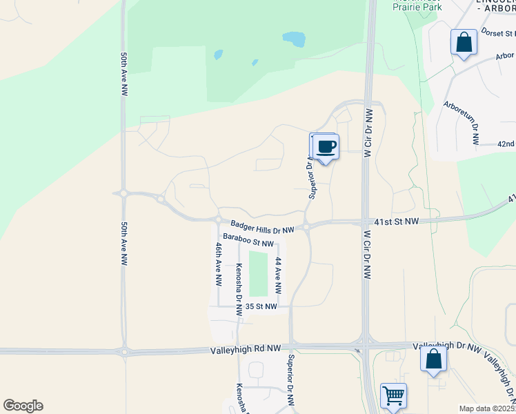 map of restaurants, bars, coffee shops, grocery stores, and more near 3975 Superior Drive Northwest in Rochester