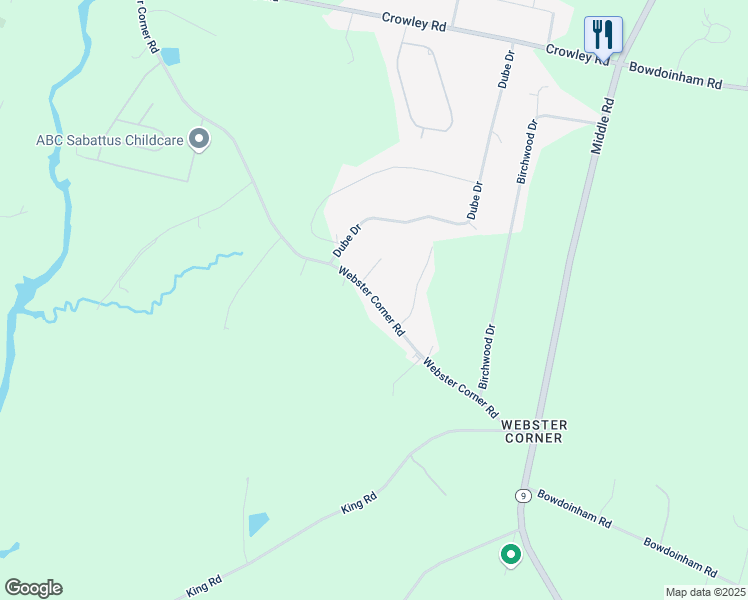 map of restaurants, bars, coffee shops, grocery stores, and more near 206 Webster Corner Road in Sabattus