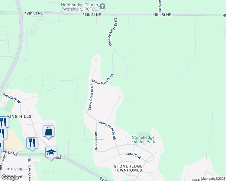 map of restaurants, bars, coffee shops, grocery stores, and more near 4071 Cameo Place Northeast in Rochester