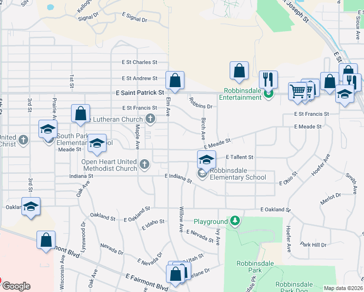 map of restaurants, bars, coffee shops, grocery stores, and more near 322 East Meade Street in Rapid City