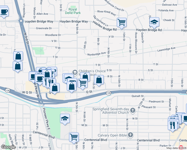 map of restaurants, bars, coffee shops, grocery stores, and more near 1930 7th Street in Springfield