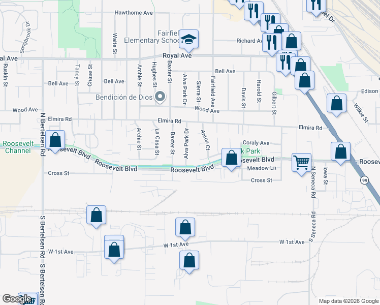 map of restaurants, bars, coffee shops, grocery stores, and more near 235 Alva Park Drive in Eugene