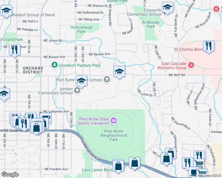 map of restaurants, bars, coffee shops, grocery stores, and more near 1501 Northeast Neff Road in Bend