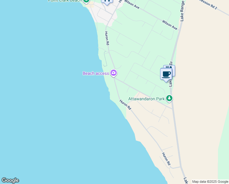 map of restaurants, bars, coffee shops, grocery stores, and more near 185 Huron Road in Huron-Kinloss