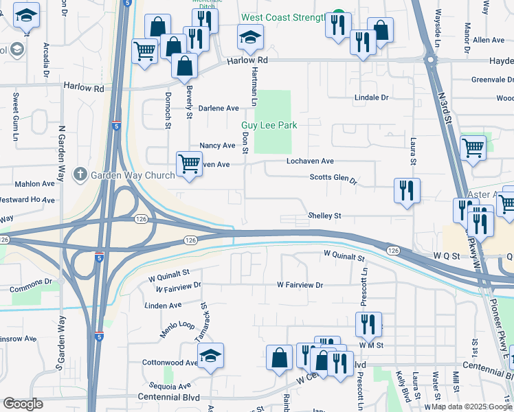 map of restaurants, bars, coffee shops, grocery stores, and more near 1951 Don St in Springfield